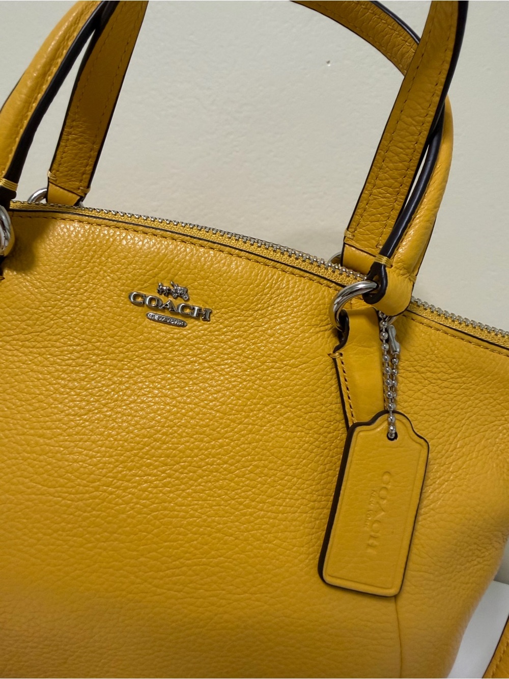 Coach Mini Kelsey Satchel Pebble Leather Mustard Yellow Style# F57563 - Picture 3 of 12